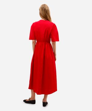 vestido midi feminino de algodão decote v vermelho