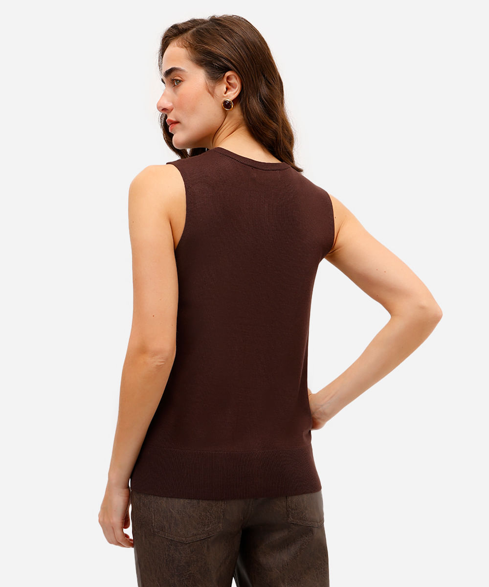 blusa feminina de tricot com botões marrom