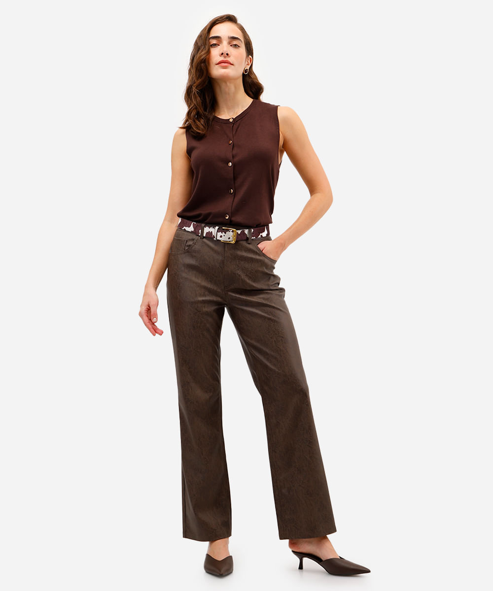 blusa feminina de tricot com botões marrom