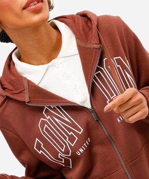 blusão feminino de moletom com zíper london marrom