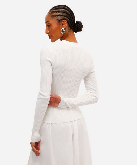 blusa básica feminina de tricot  manga longa canelada off white