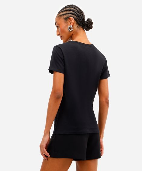 camiseta feminina de algodão hello kitty texturizada preta