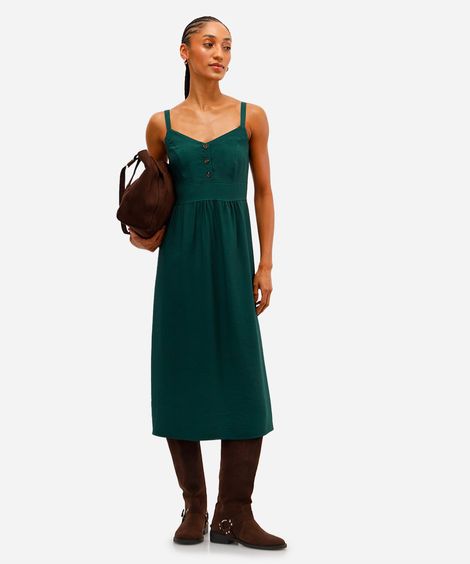 vestido midi de viscose decote coração verde