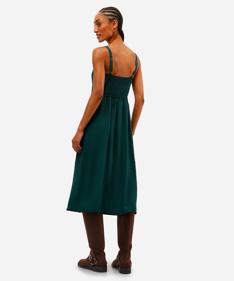 vestido midi de viscose decote coração verde