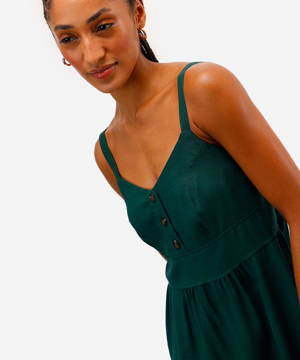 vestido midi de viscose decote coração verde