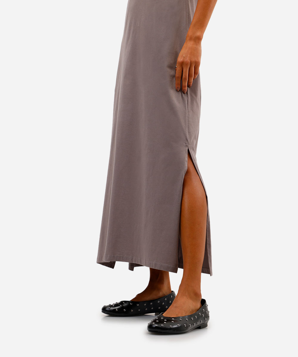 vestido longo feminino de algodão decote v cinza