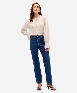calça reta feminina jeans sawary azul