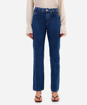 calça reta feminina jeans sawary azul