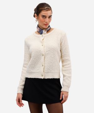 cardigan feminino de tricot texturizado - off white