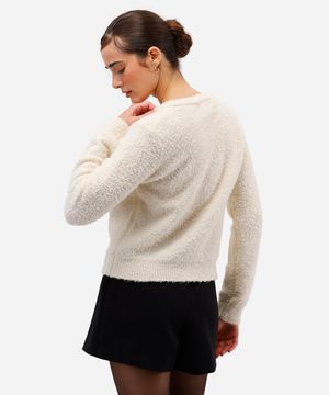cardigan feminino de tricot texturizado - off white