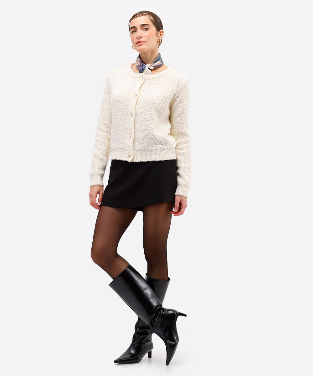 cardigan feminino de tricot texturizado - off white