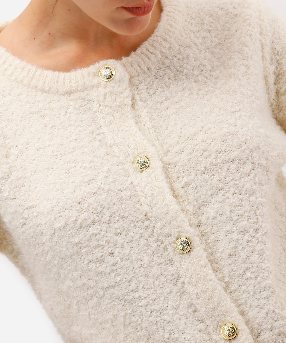 cardigan feminino de tricot texturizado - off white