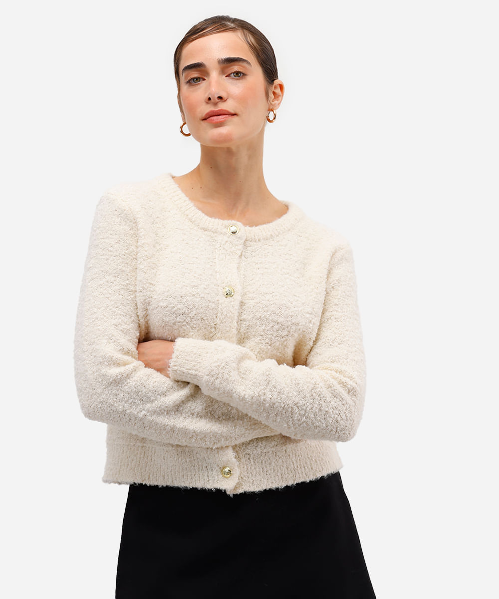 cardigan feminino de tricot texturizado - off white