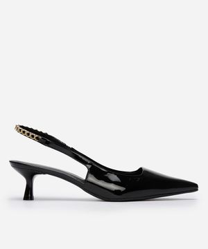 scarpin bico fino corrente salto baixo oneself preto