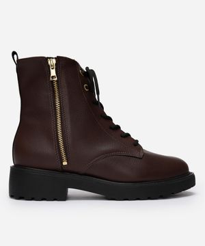 bota coturno feminina cano curto tratorada  com zíper vizzano marrom