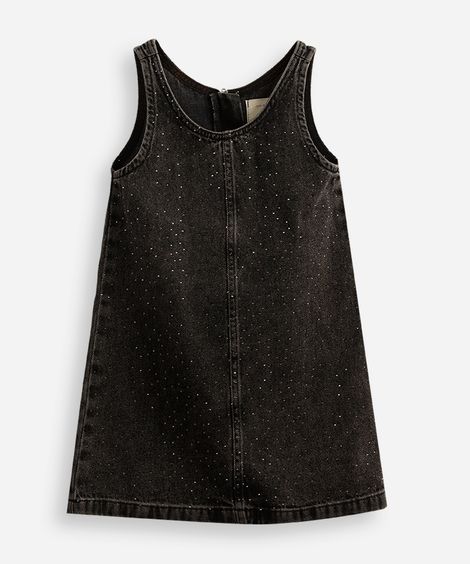 salopete jeans infantil com brilhos preto