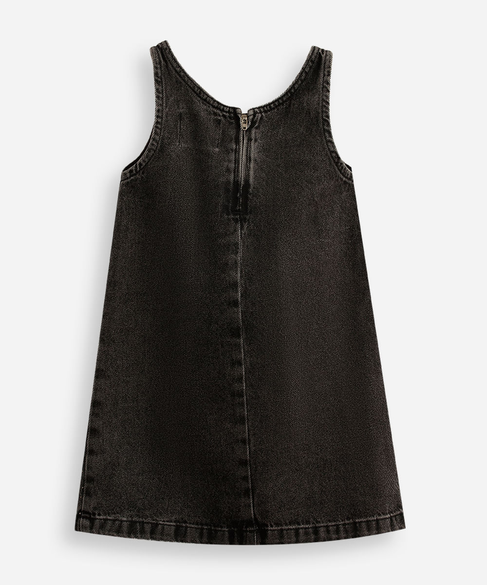 salopete jeans infantil com brilhos preto