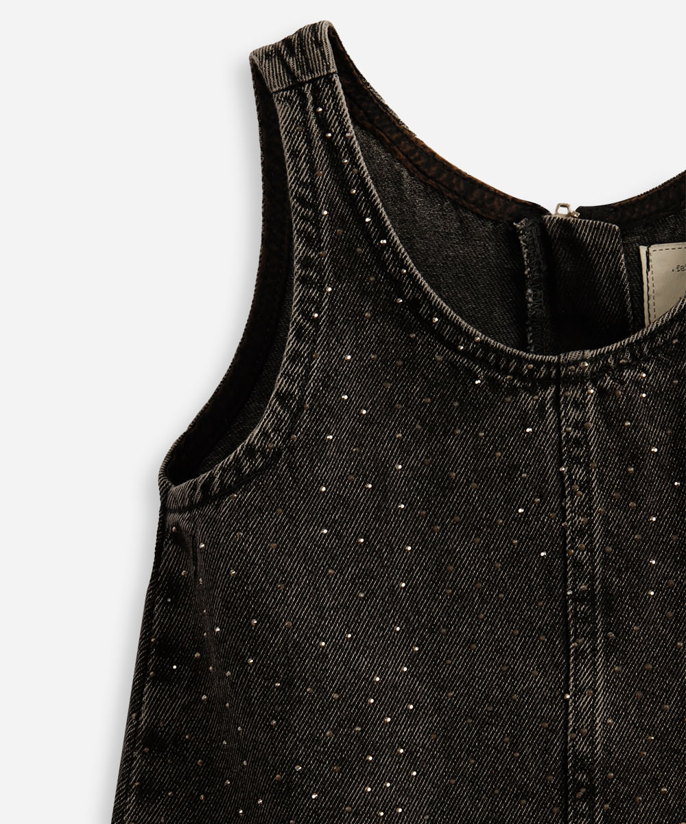 salopete jeans infantil com brilhos preto