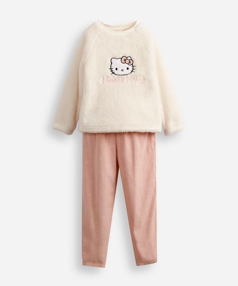 pijama longo fleece hello kitty off white