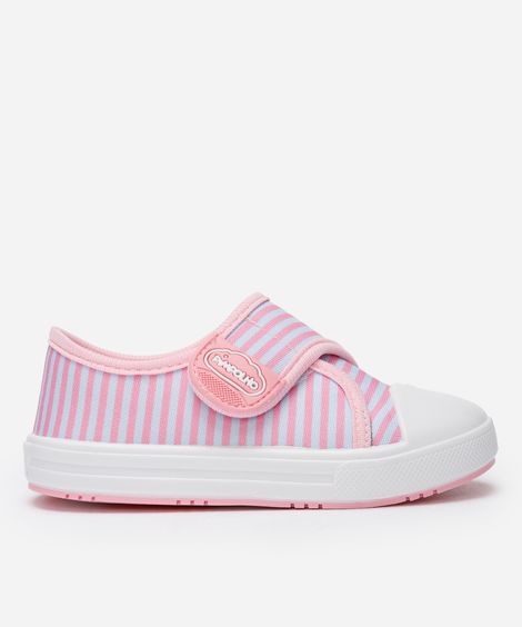 tênis infantil com velcro listrado rosa