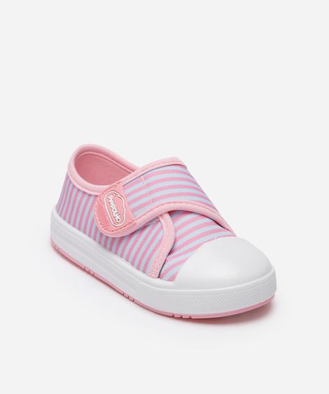 tênis infantil com velcro listrado rosa