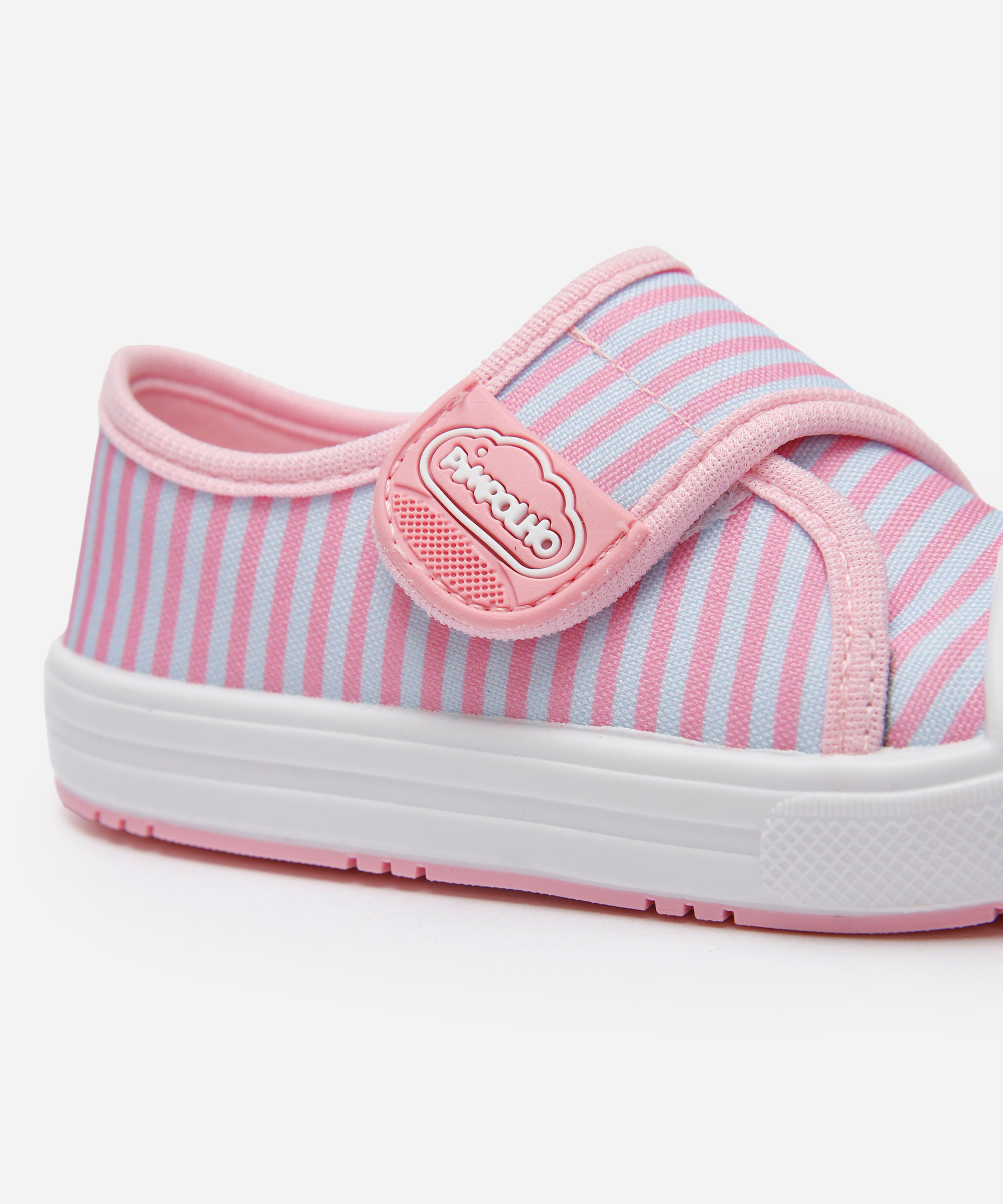 tênis infantil com velcro listrado rosa