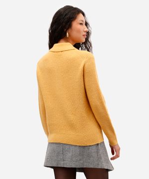 suéter feminino de tricot com gola manga longa amarelo