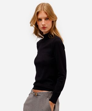 blusa feminina de tricot manga longa gola alta preta