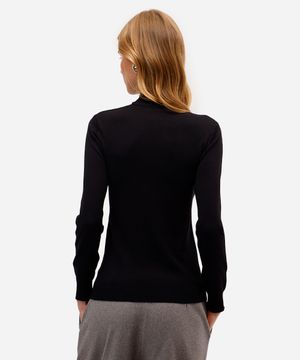 blusa feminina de tricot manga longa gola alta preta