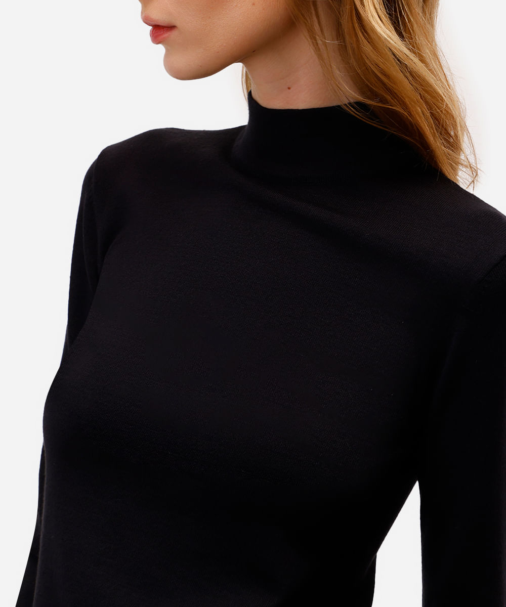 blusa feminina de tricot manga longa gola alta preta