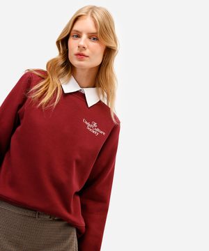 blusão feminino de moletom felpado estampado vinho