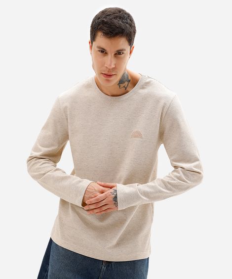 camiseta masculina manga longa texturizada bege