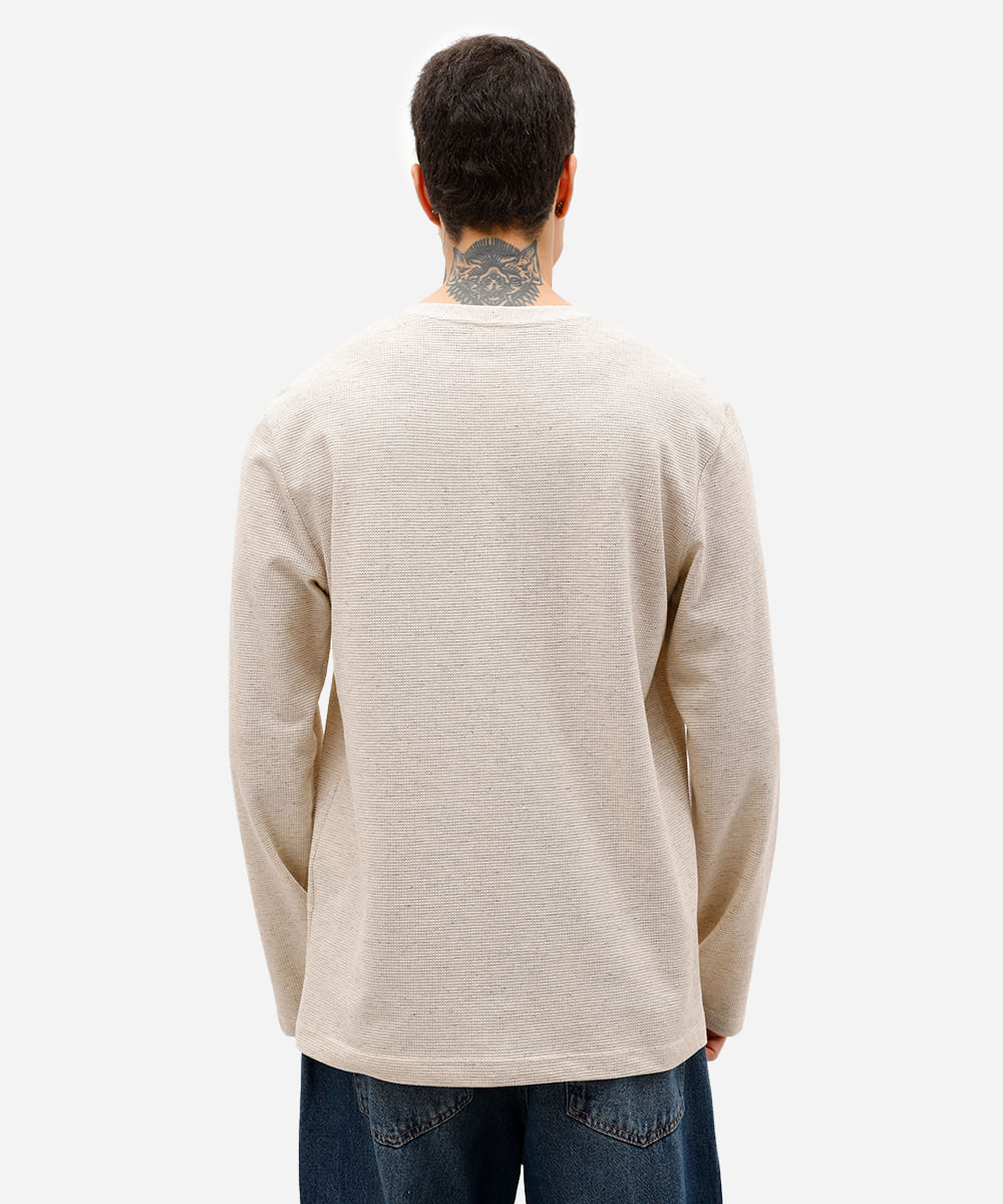 camiseta masculina manga longa texturizada bege