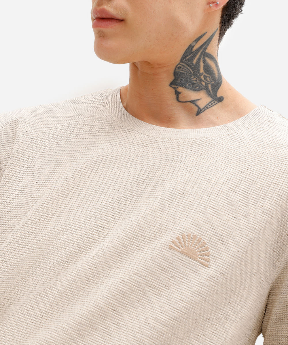 camiseta masculina manga longa texturizada bege
