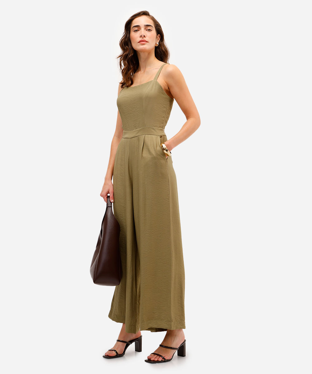 macacão feminino de viscose texturizado verde