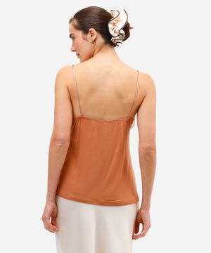 blusa feminina alça fina com renda texturizada bege