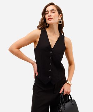 colete feminino  de alfaiataria em viscose preto