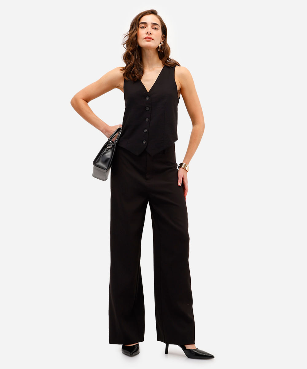 colete feminino  de alfaiataria em viscose preto