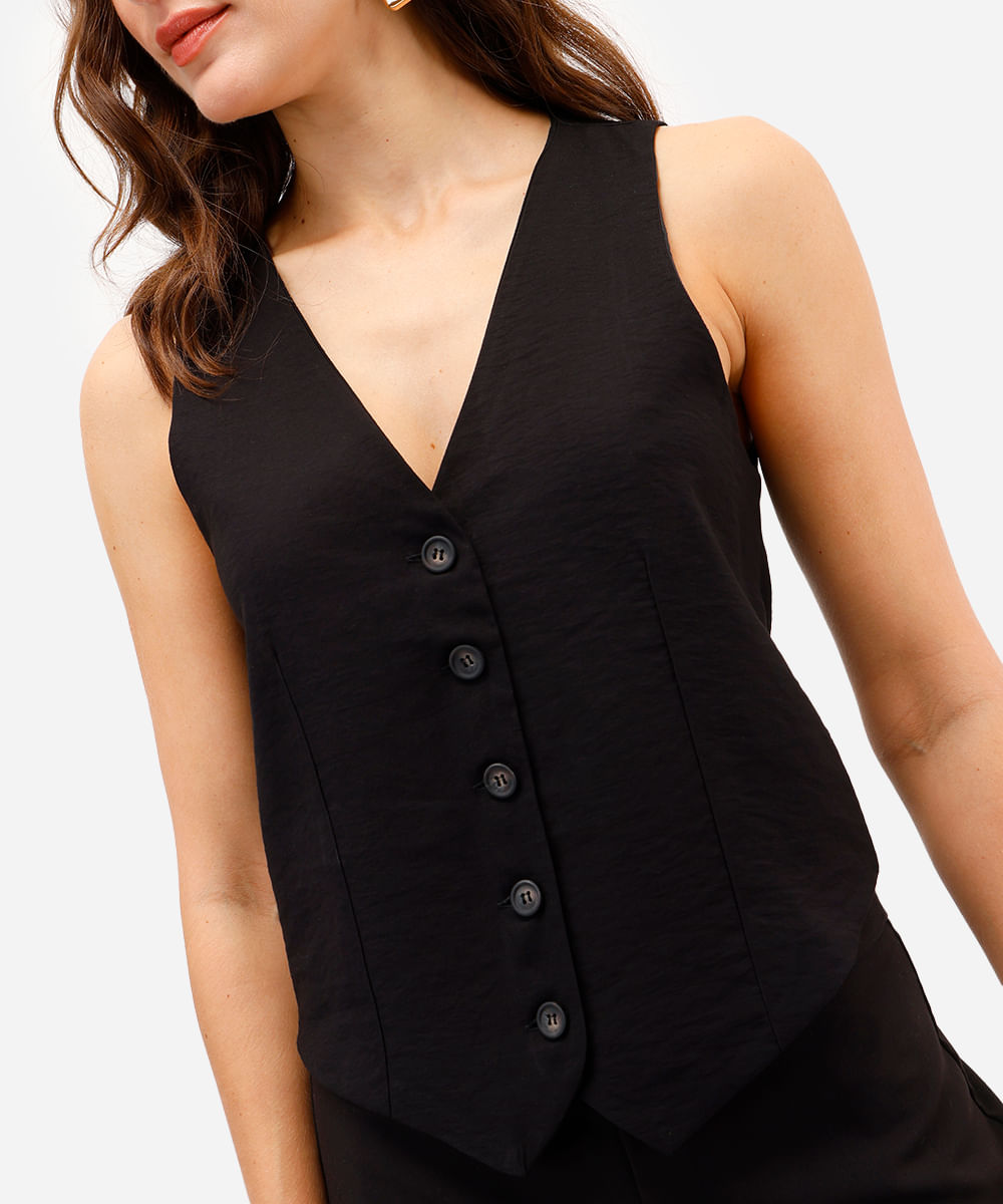 colete feminino  de alfaiataria em viscose preto