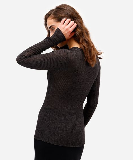suéter feminino de tricot com lurex canelado preto