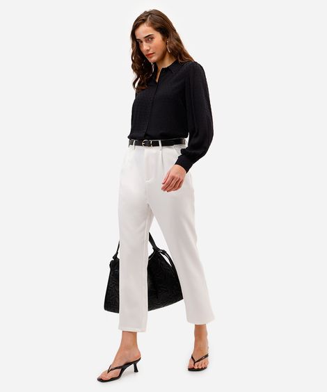 calça de alfaiataria feminina com cinto off white