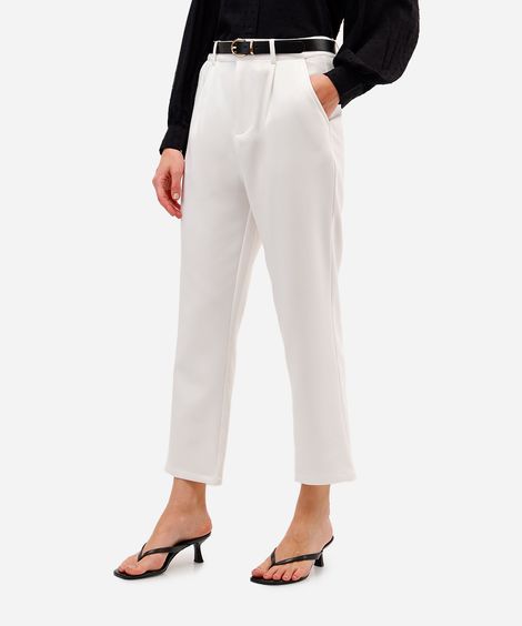 calça de alfaiataria feminina com cinto off white