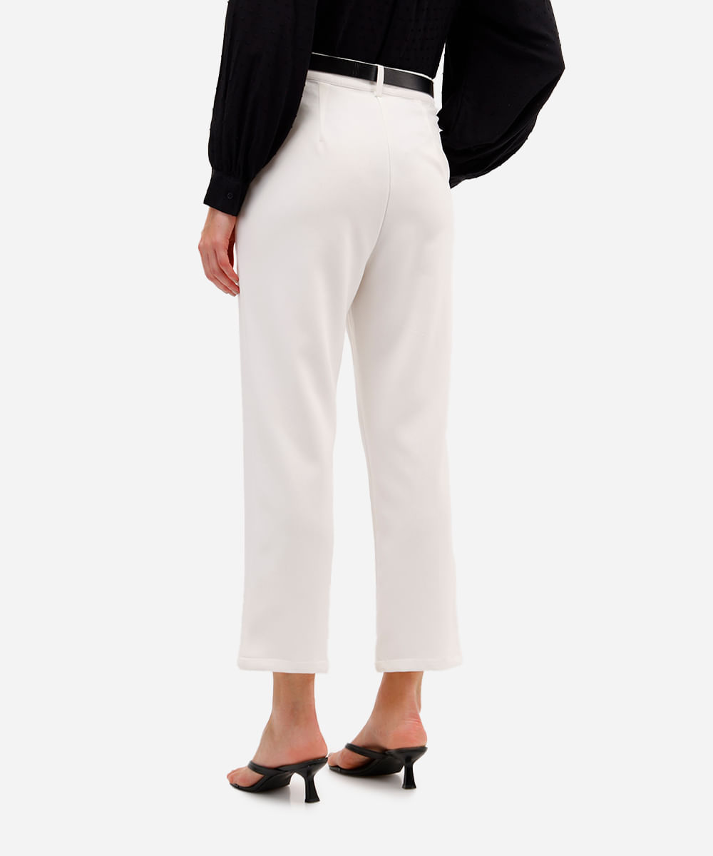 calça de alfaiataria feminina com cinto off white