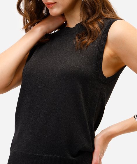 regata feminina de tricot com lurex preta