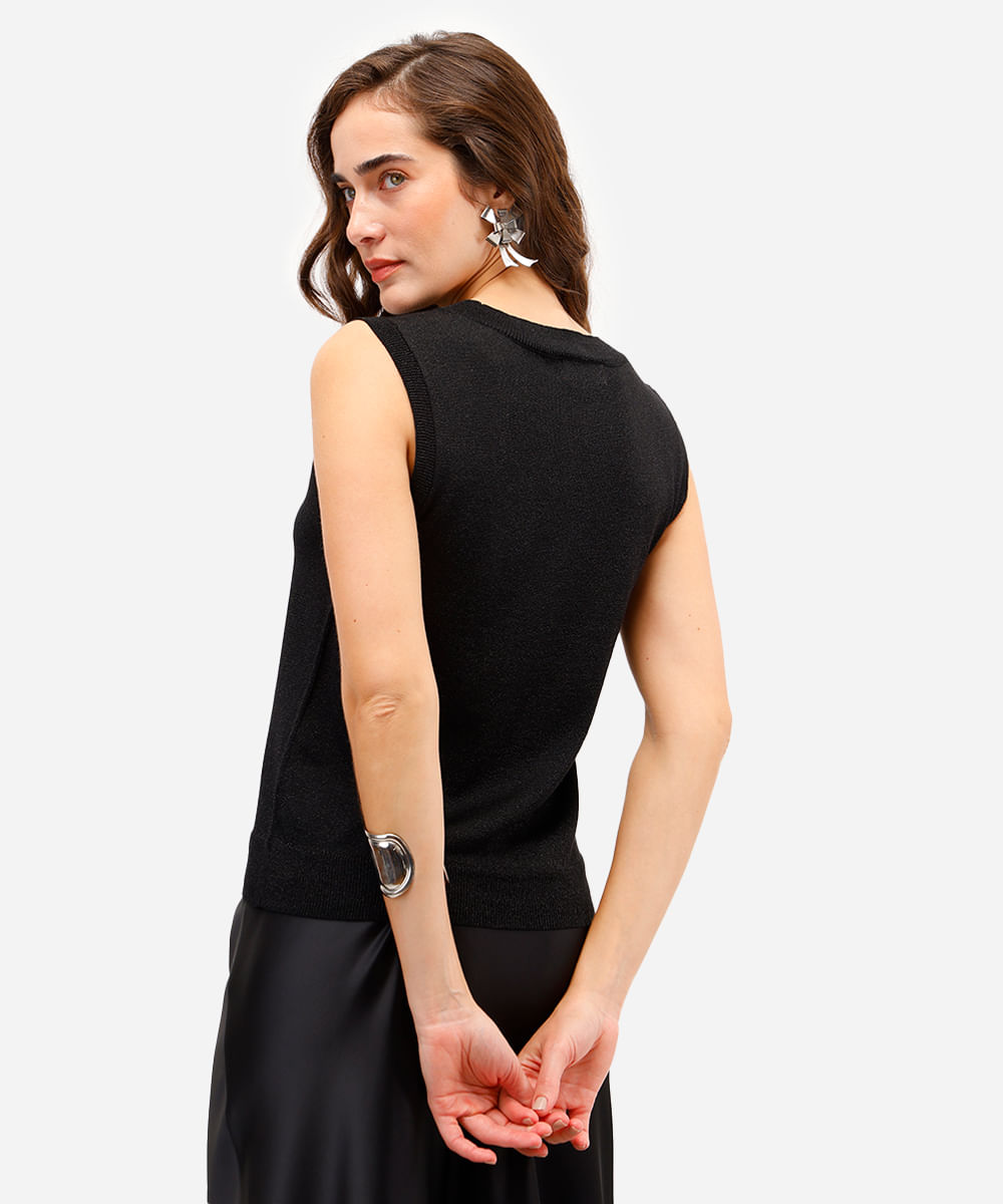 regata feminina de tricot com lurex preta
