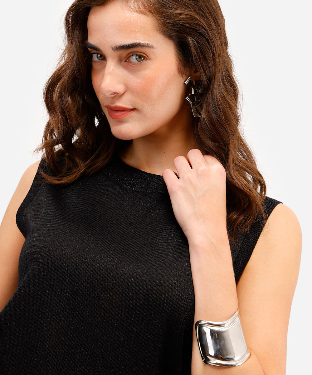 regata feminina de tricot com lurex preta