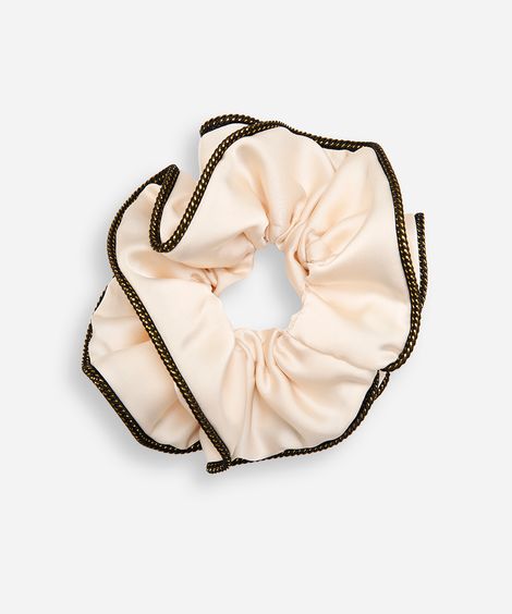 elástico de cabelo scrunchie acetinado bege