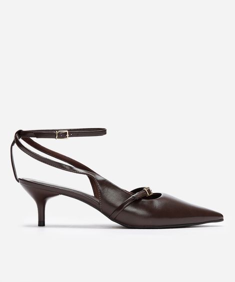 scarpin bico fino com fivela oneself marrom