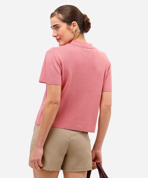 camisa feminina de tricot manga curta rosa