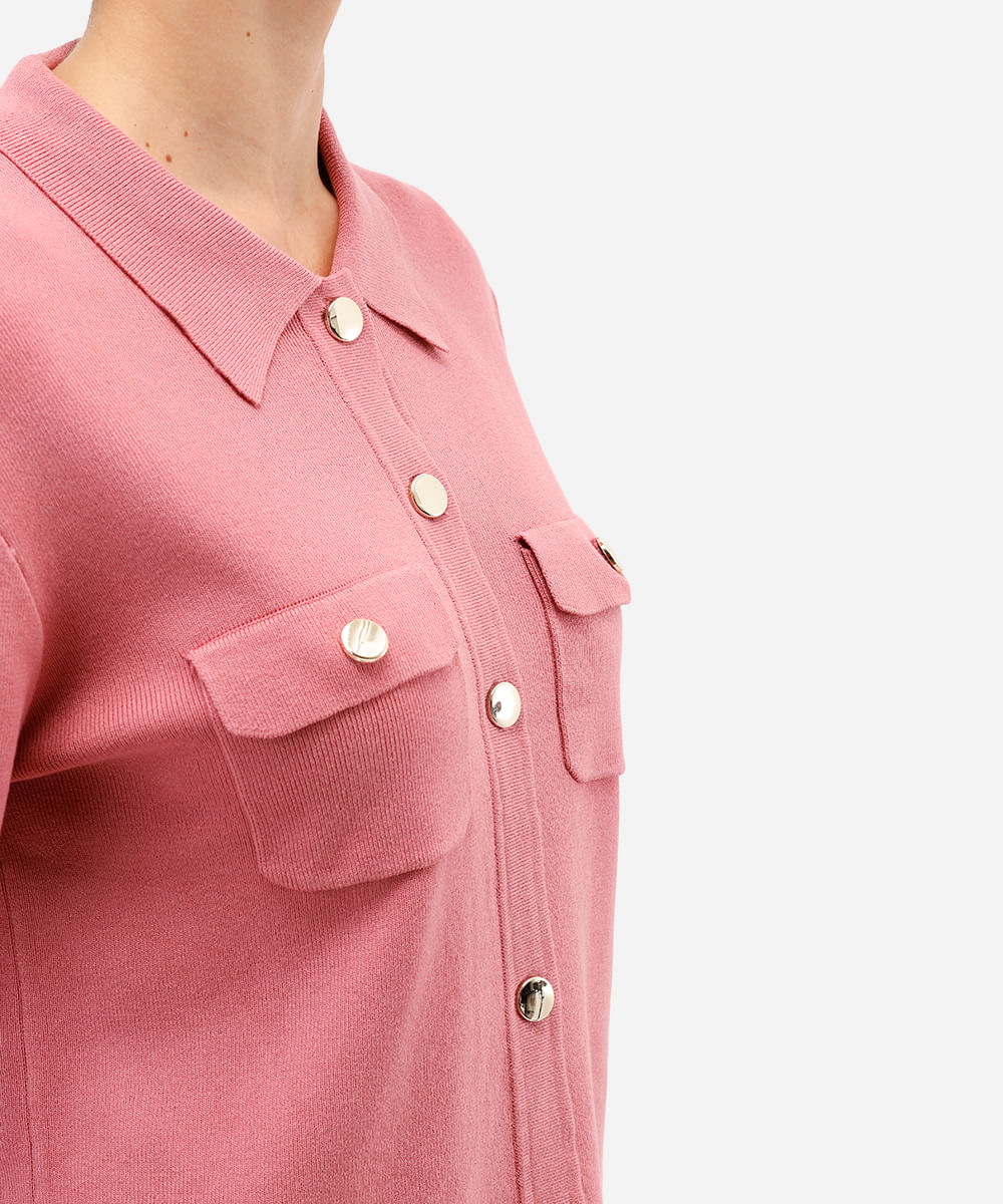 camisa feminina de tricot manga curta rosa